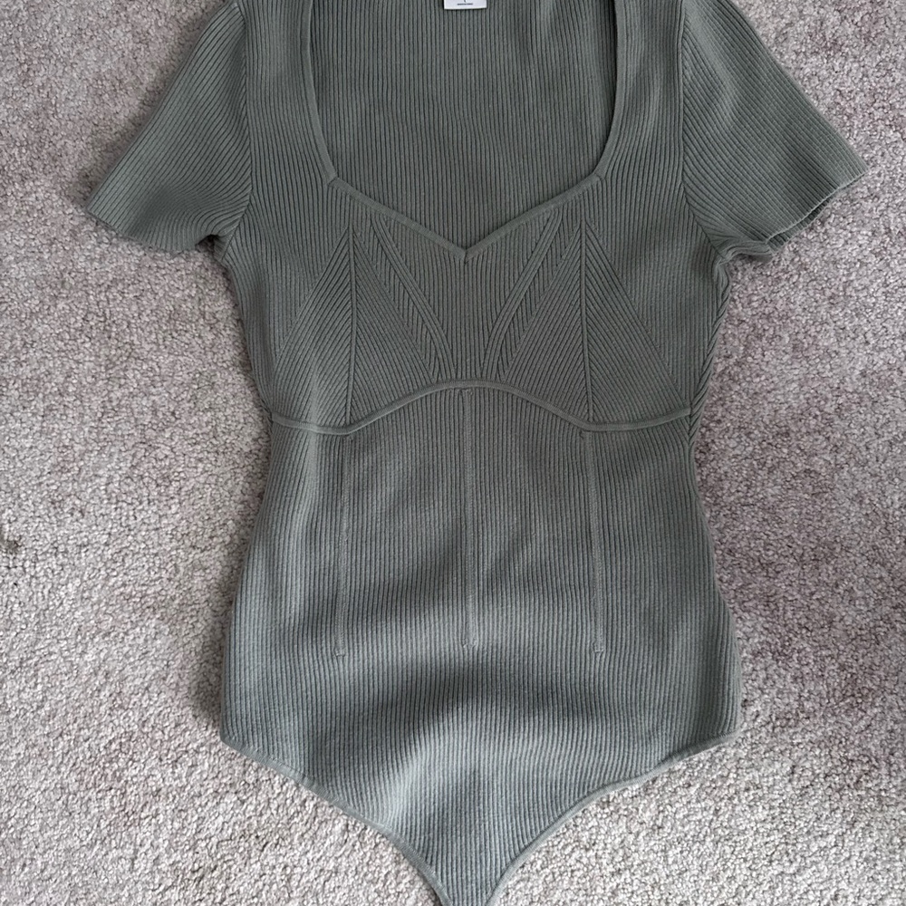 Women's Olive Green Ribbed Bodysuit